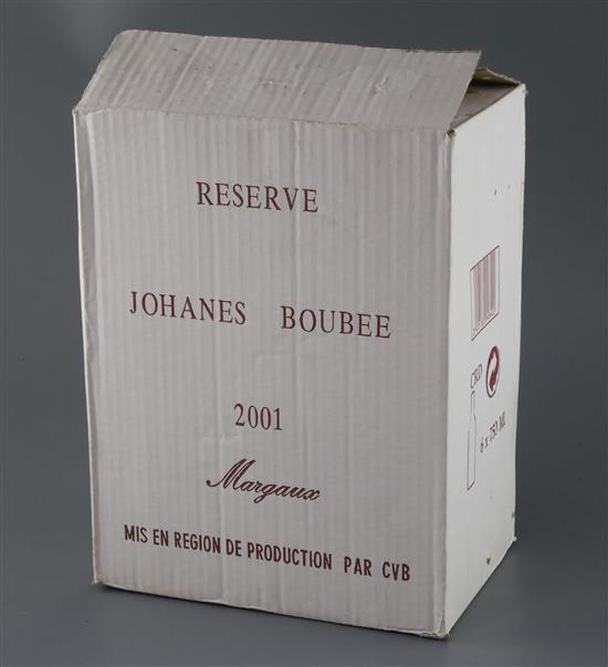 Six bottles of Reserve 2001 Margaux, Maison Johanes Boubee